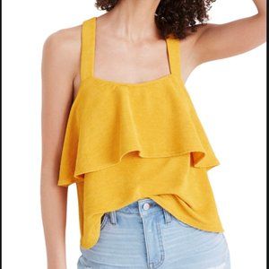 MADEWELL Texture Thread Tiered Yellow Ruffle Tank
